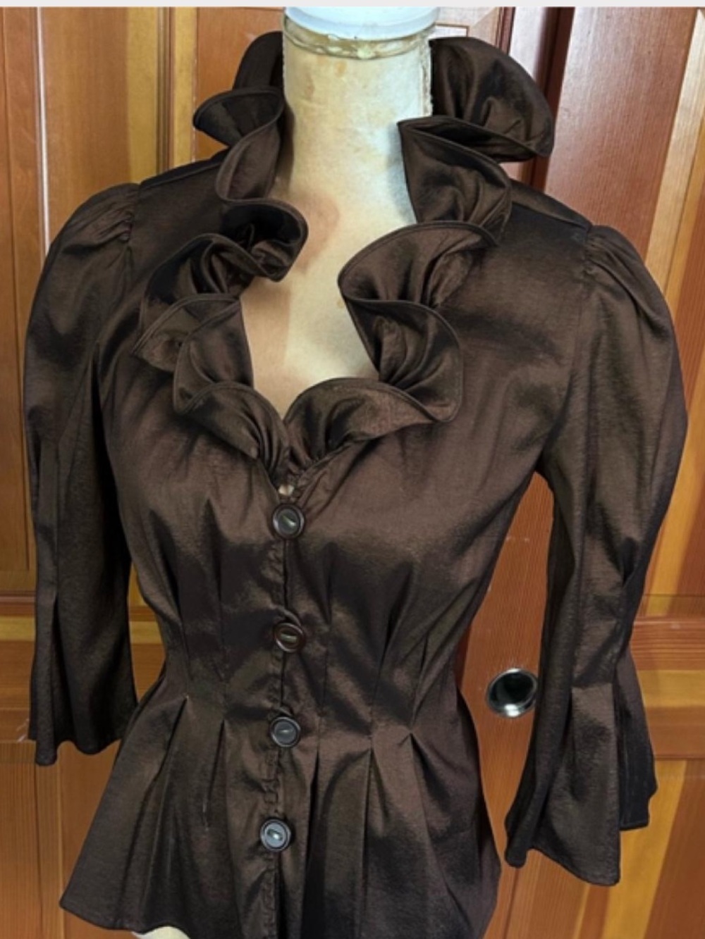 Black Ruffled Collar Button-Front Jacket - Picture 4 of 8